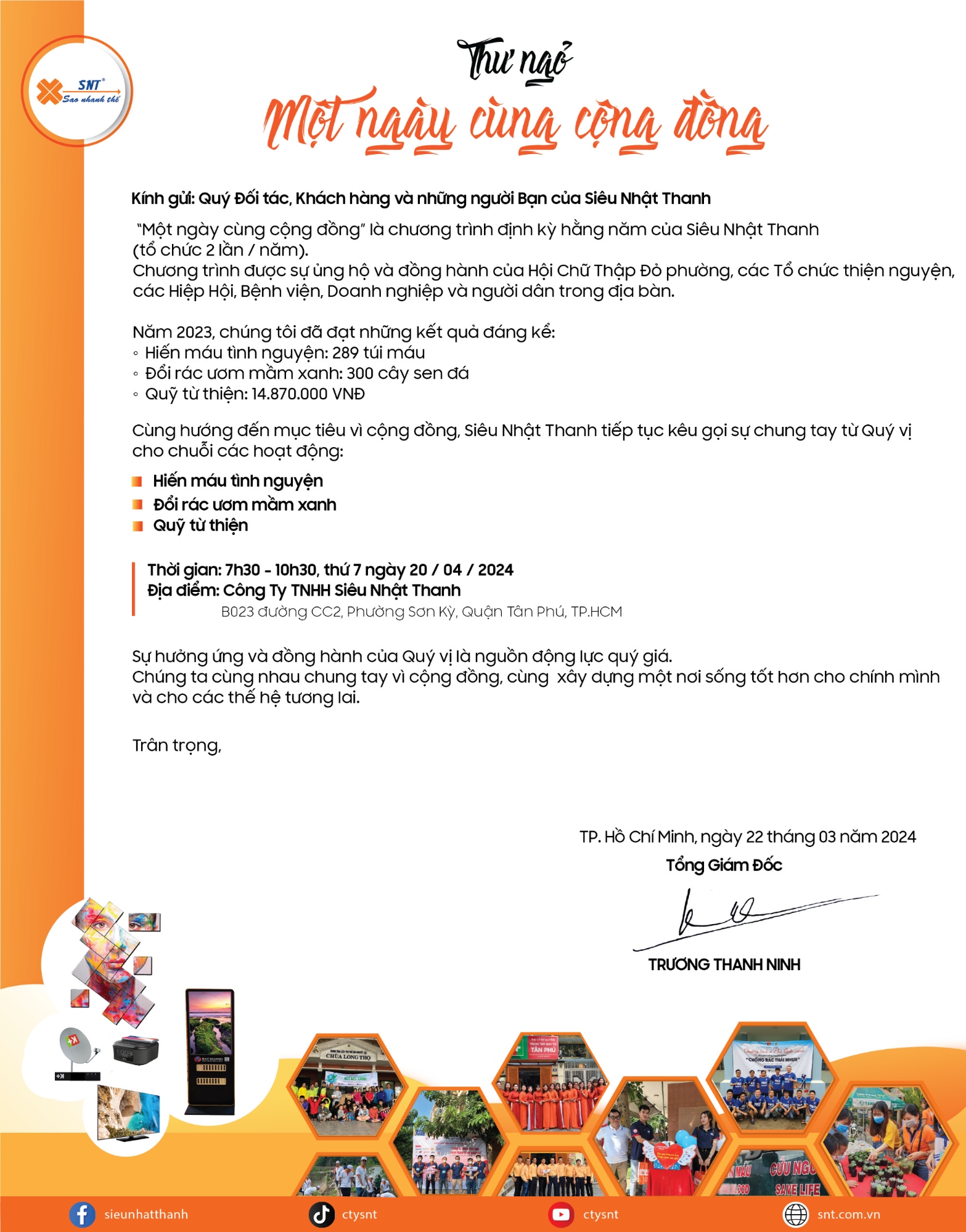 Thư ngỏ đồng hành từ Giám đốc công ty Siêu Nhật Thanh